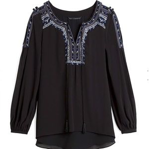 Black Embroidered Peasant Blouse